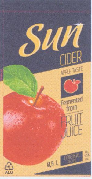 Prekės ženklas: Sun CIDER APPLE TASTE Fermented from FRUIT JUICE